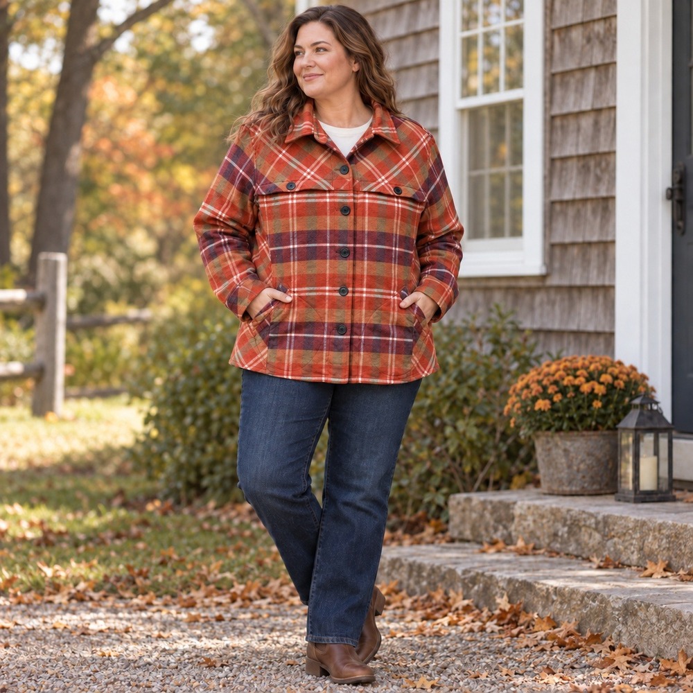 Vermont Country Store Womens XL Plaid Flannel Shirt Jacket Cotton Shacket Cabin